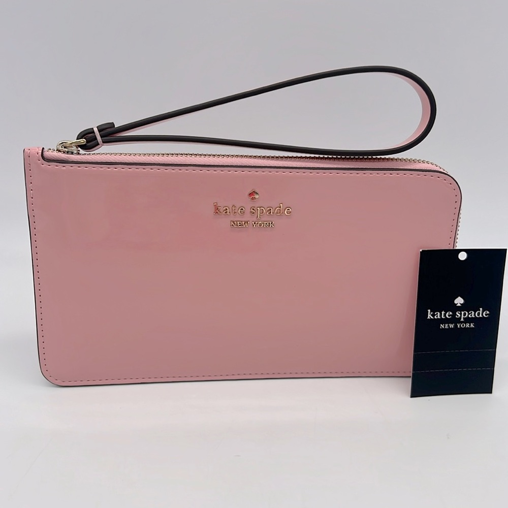 Kate Spade Lucy Patent Leather Medium L-zip Wristlet Tea Rose